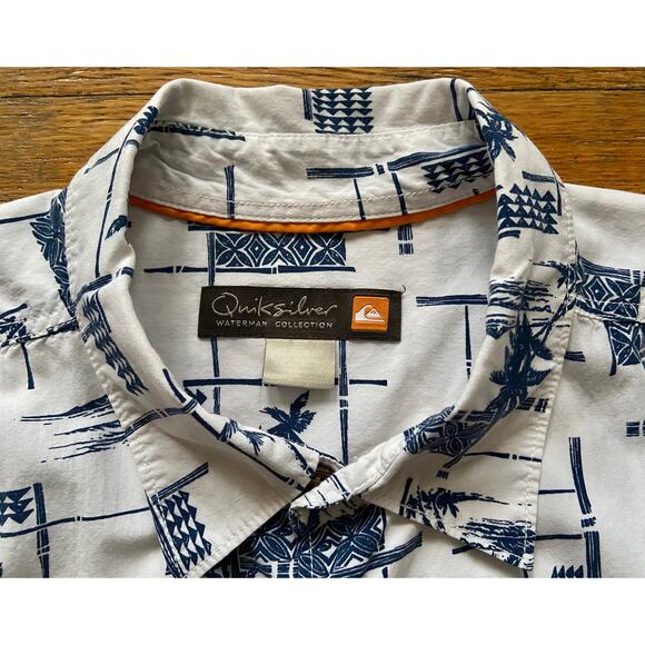 QUIKSILVER Waterman Collection White/Blue Tropical Button Down Shirt sz XL - Picture 3 of 9
